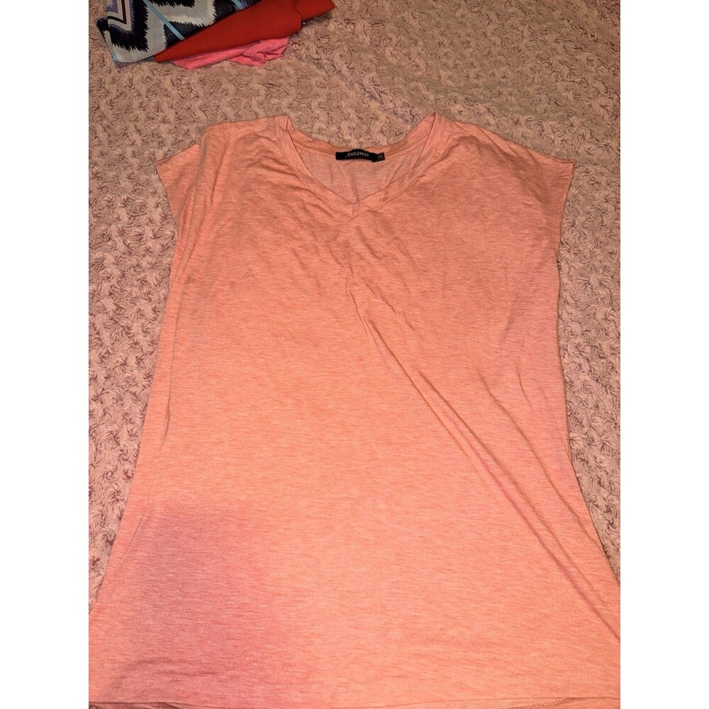 Automet Ladies V-Neck Knit Short Sleeve Tank Top Orange Small